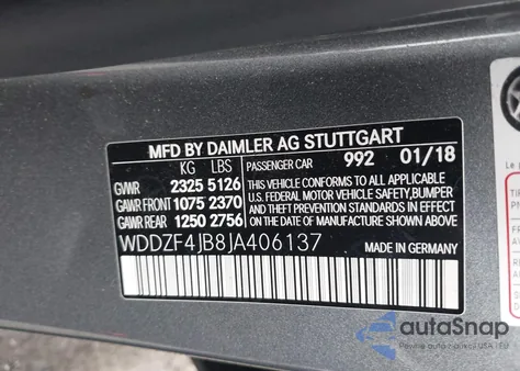 2018 Mercedes-Benz E 300 from USA, damaged, VIN WDDZF4JB8JA406137